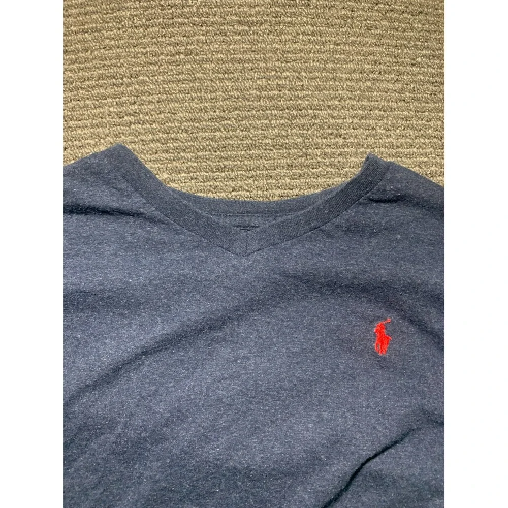 Polo Ralph Lauren Mens XL Blue Long Sleeve V Neck T-Shirt Red Pony Logo